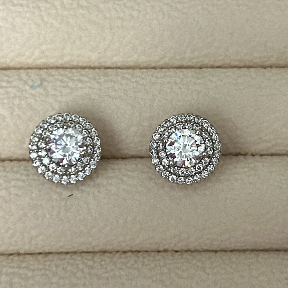 Diamonique Round Halo Earrings Platinum Clad
